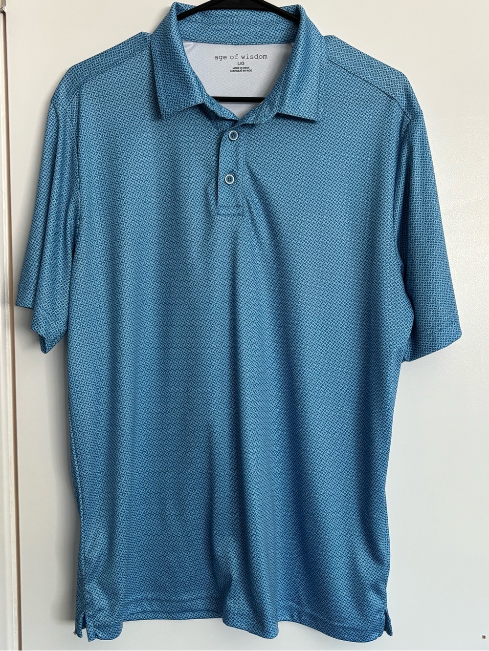 Age of Wisdom Short Sleeve Performance Golf Polo Shirt Blue Geometric Large